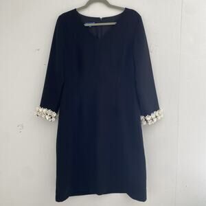 RSVP Talbots Dress Women’s 10 Formal Cocktail Black Sheath Embellished V Floral